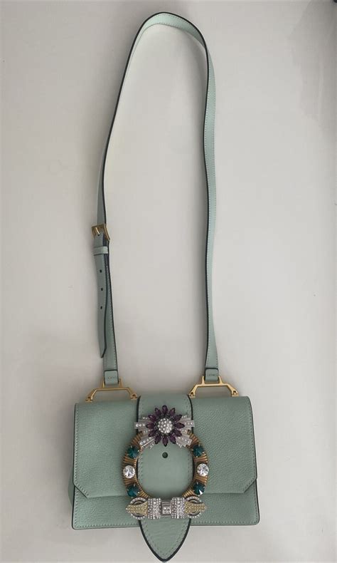 MIU MIU Raffia Madras Crystal Embellished Lady Shoulder Bag .